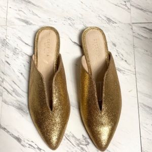 Cecelia New York Moxy Slides Gold Flats Pointed